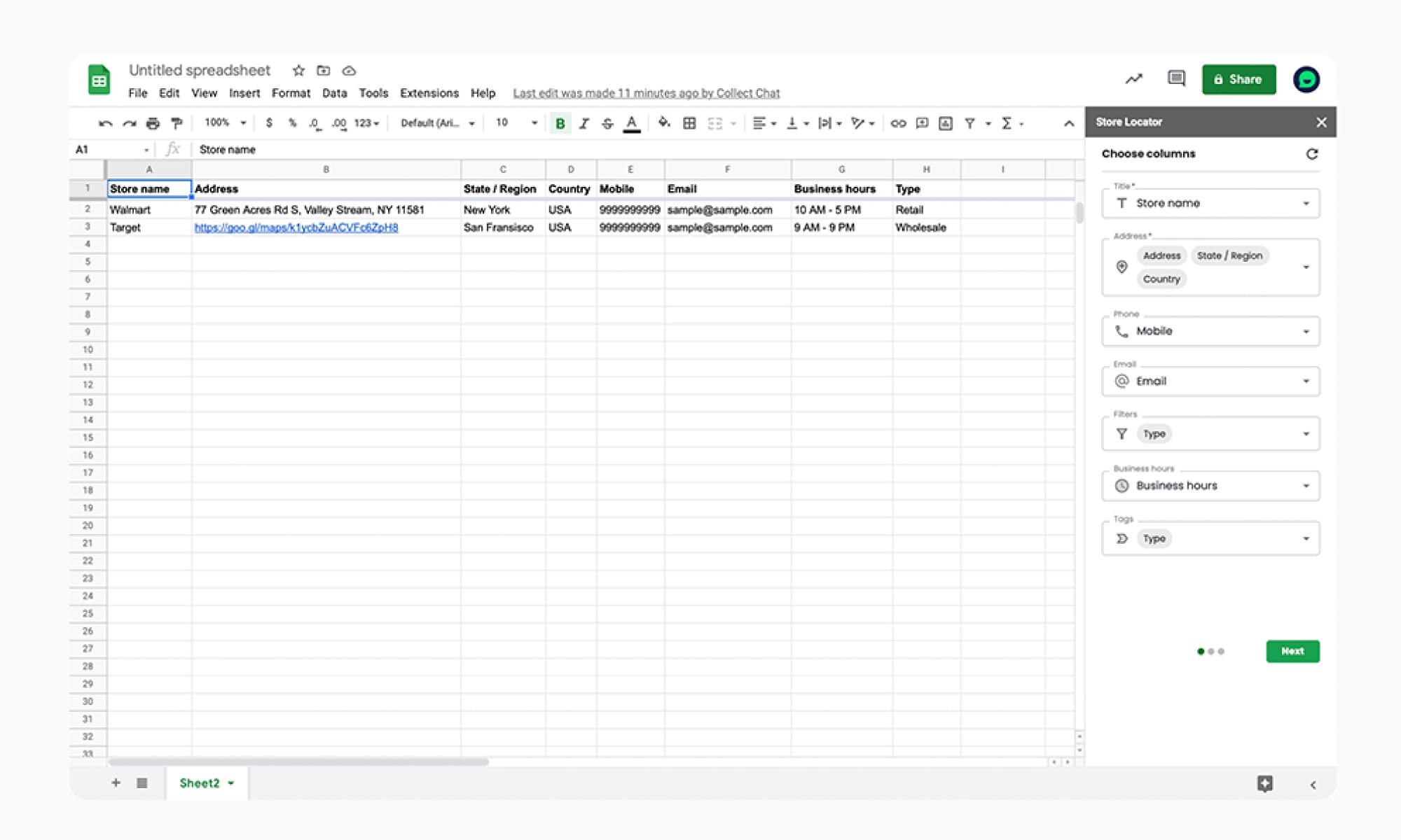 store locator Real-Time Updates with Google Sheets